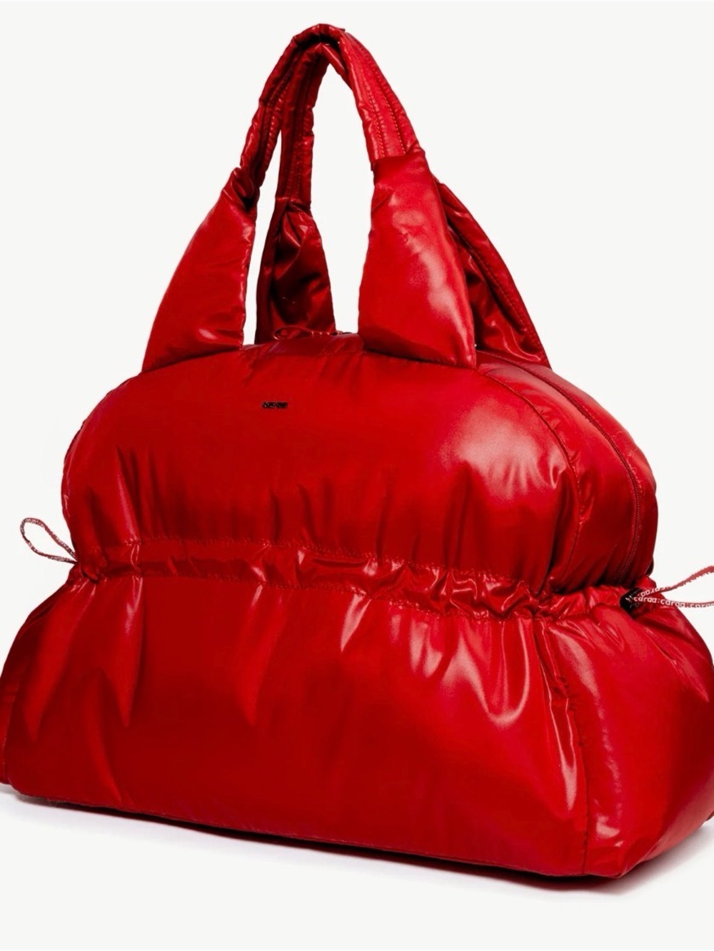 caraa Red Quilted Puffer Travel Tote